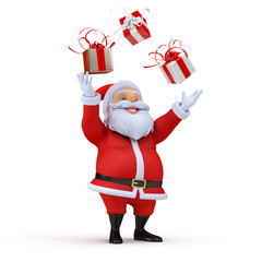 3d rendered illustration of a santa claus juggling presents