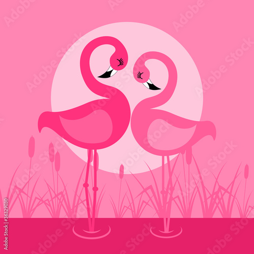 Fotoboard na płycie Miłość do flamingo na jeziorze. 