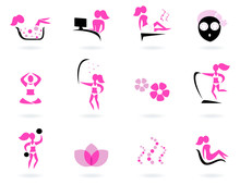 Spa, Wellness & Sport Icons Isolated On White ( Pink, Black )..