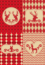 Christmas Pattern With Deer Labels, Vector
