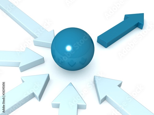 leadership and teamwork concept with ball and arrows