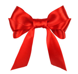 redgift satin ribbon bow on white background