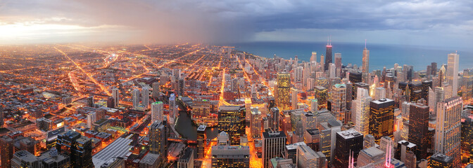 Fototapete - Chicago downtown aerial panorama