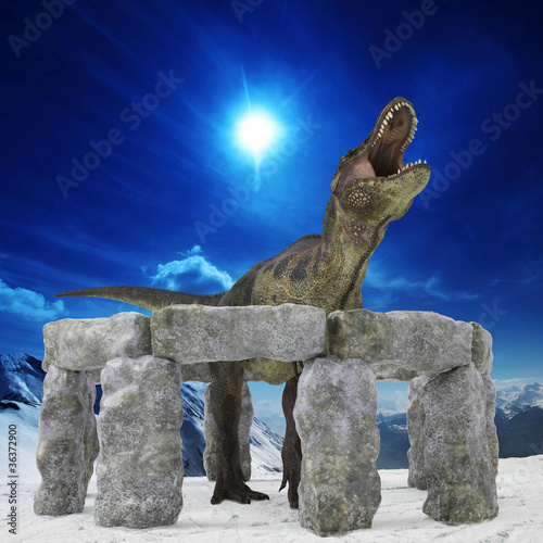 Board z aluminiowym obramowaniem Zielony tyranozaur rex w klatce i wściekły