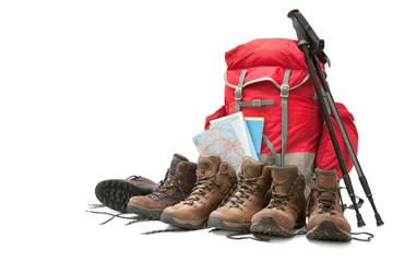 hiking equipment. concept for family hiking