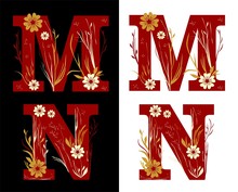 Floral Autum Alphabet Set Letters M - N