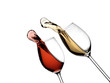 Glasses with red and white wine up