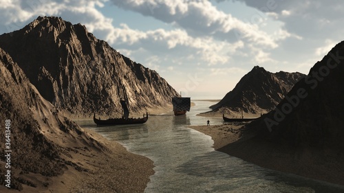 Fotoboard na płycie Viking longships w islandzkim wlocie