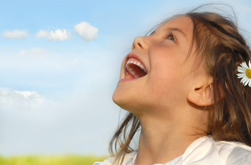 Little girl singing  outside