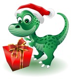 Fototapeta Dinusie - Dinosauro Cucciolo Babbo Natale-Baby Dinosaur Santa Claus-Vector