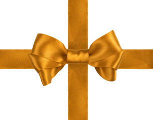 Wall Mural - yellow gift satin ribbon bow on white background