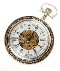 old pocket watch on white background