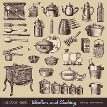 Vector Set: Kitchen And Cooking - Vintage Design Elements