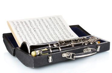 Poster - Antique clarinet in case and notebook with notes