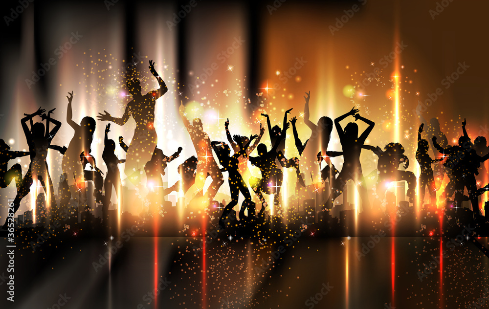 Party sound background Illustration with dancing people - obrazy, fototapety, plakaty 