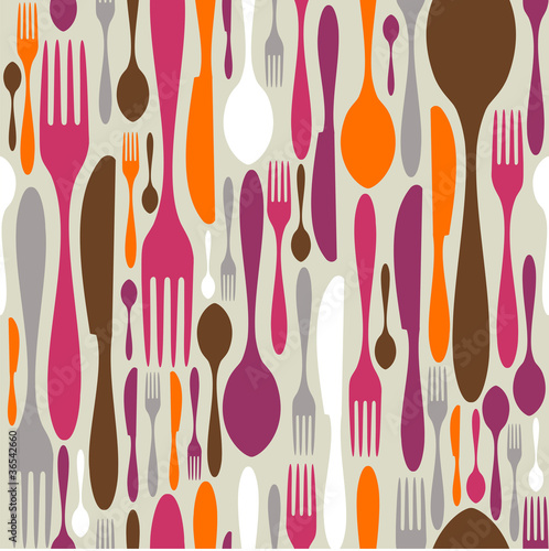 Obraz w ramie Cutlery silhouette icons pattern background