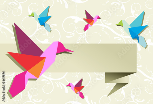 Fotoboard na płycie Grupa kolibrów origami z banerem