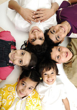 Vertical  Photo Of Children Group,  Friends Smiling