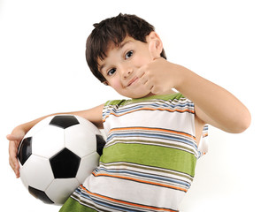 Cute boy with ball isolated