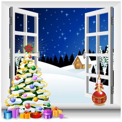Natale Paesaggio Finestra Aperta-Window on Christmas Landscape