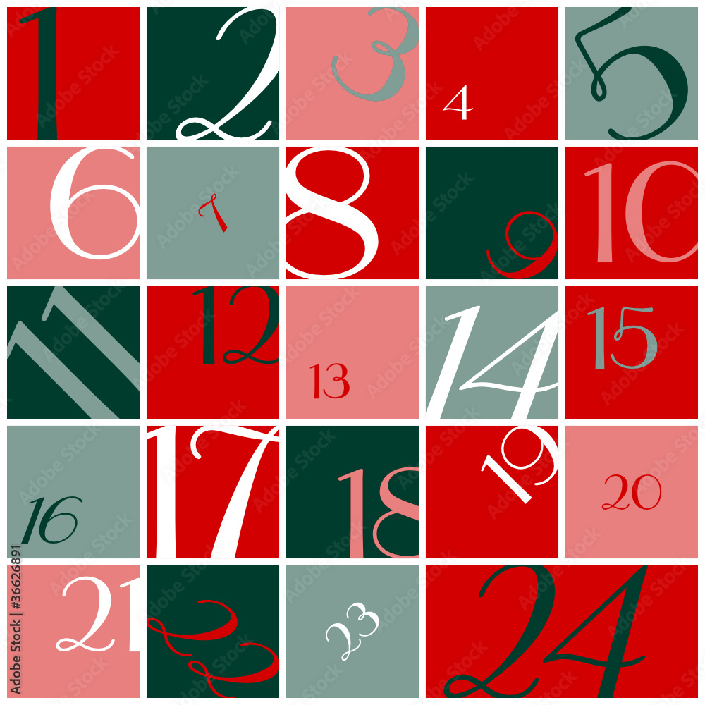 advent calendar numbers red/green/white stock vector | adobe stock