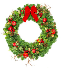 Wall Mural - christmas wreath with red ribbon