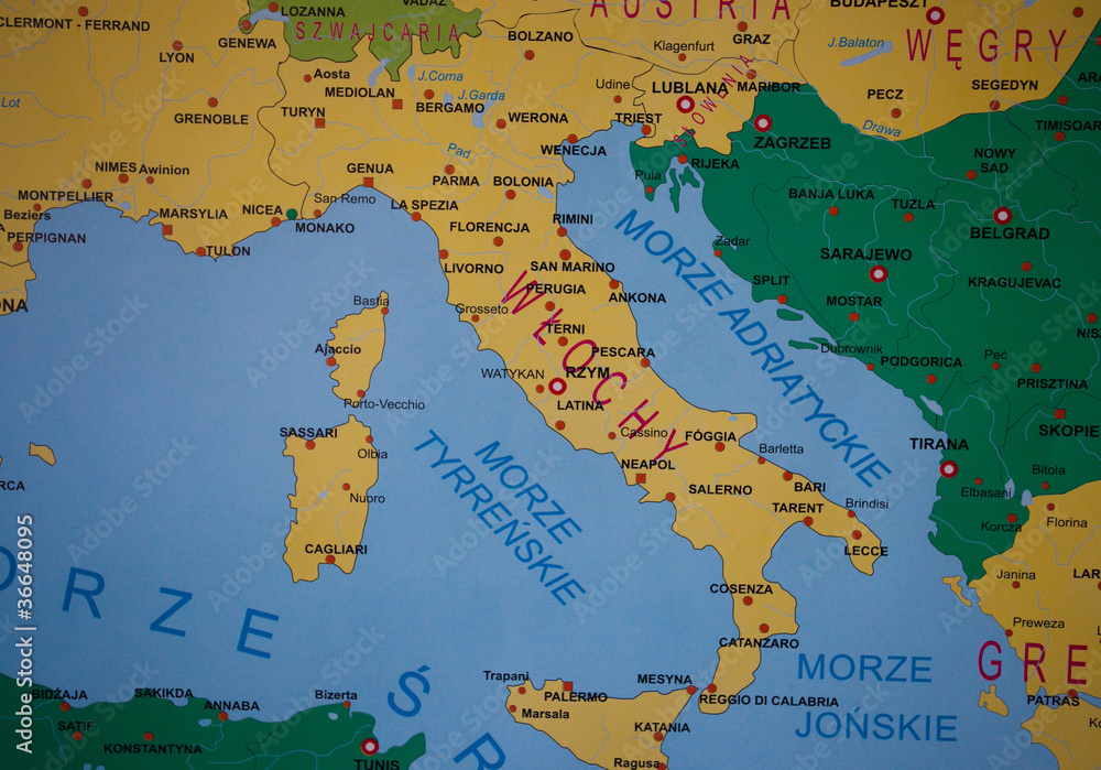 Detailed map of Italia - obrazy, fototapety, plakaty 