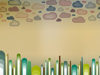 Poster - Retro Landscape with trees and clouds