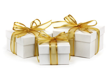 Wall Mural - Gift boxes with golden ribbon