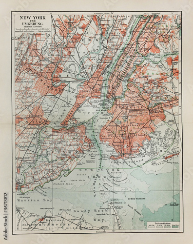 Ancienne carte de New York Poster Mural XXL
