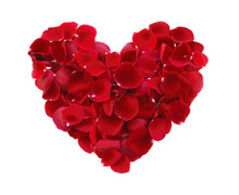 Beautiful Heart Of Red Rose Petals Isolated On White