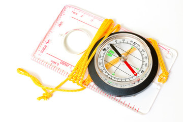 Compass with scales and rules isolated on white