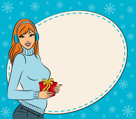 Wall Mural - Vector beautiful girl with Christmas gift