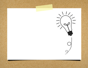 Wall Mural - ฺBulb idea note paper on board background