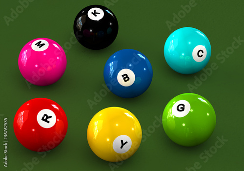 Obraz na płótnie canvas czteroczęściowy "tetraptyk" Billard rgb i cmyk