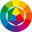 Color wheel, also color circle. Abstract organization of colors around a circle shows the relationships between primary, secondary and complementary colors. Illustration on white background. Vector.