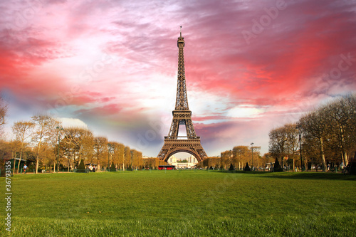 Fotoboard na płycie Wieża eifla z parkiem w Paris, Francja