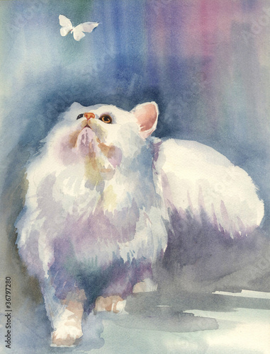 Fototapeta na wymiar Watercolor Animal Collection: Cat