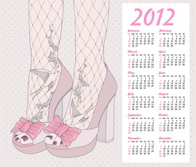 Wall Mural - 2012 fashion calendar. Background with high heels shoes. Tights