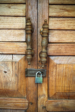 Closeup Wood Door With Locked