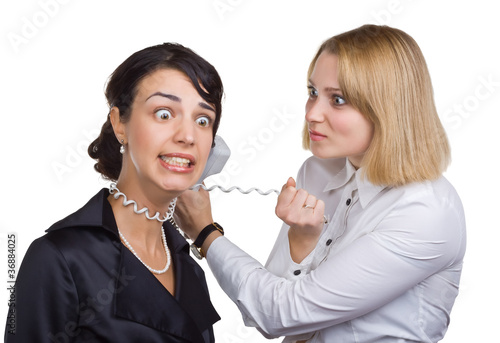 Fotografie, Obraz Business woman with telephone wire strangling another woman