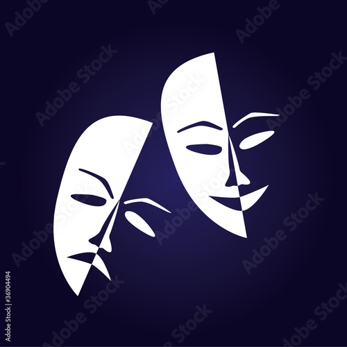 Plakat na papierze fotorealistycznym Teatr maski szczęście smutne na ciemnym tle ilustracji