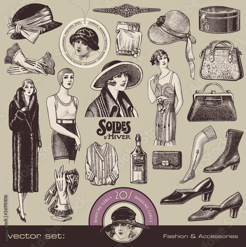 Fototapeta dla dzieci ladies fashion and accesssories of the 20s