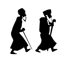 Wall Mural - two oldsters on white background