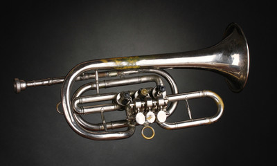 Canvas Print - old trumpet on gray background