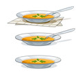 soup in white plate with spoon vector illustration isolated on