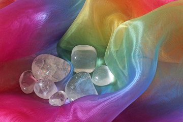 Canvas Print - clear quartz crystals on chiffron background