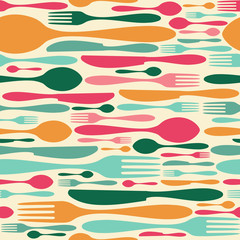 Wall Mural - Retro cutlery pattern background