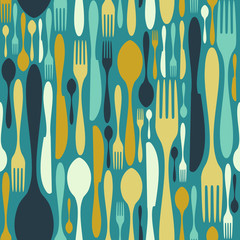 Wall Mural - Seamless cutlery pattern in blue