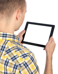 Wall Mural - Man holds tablet computer